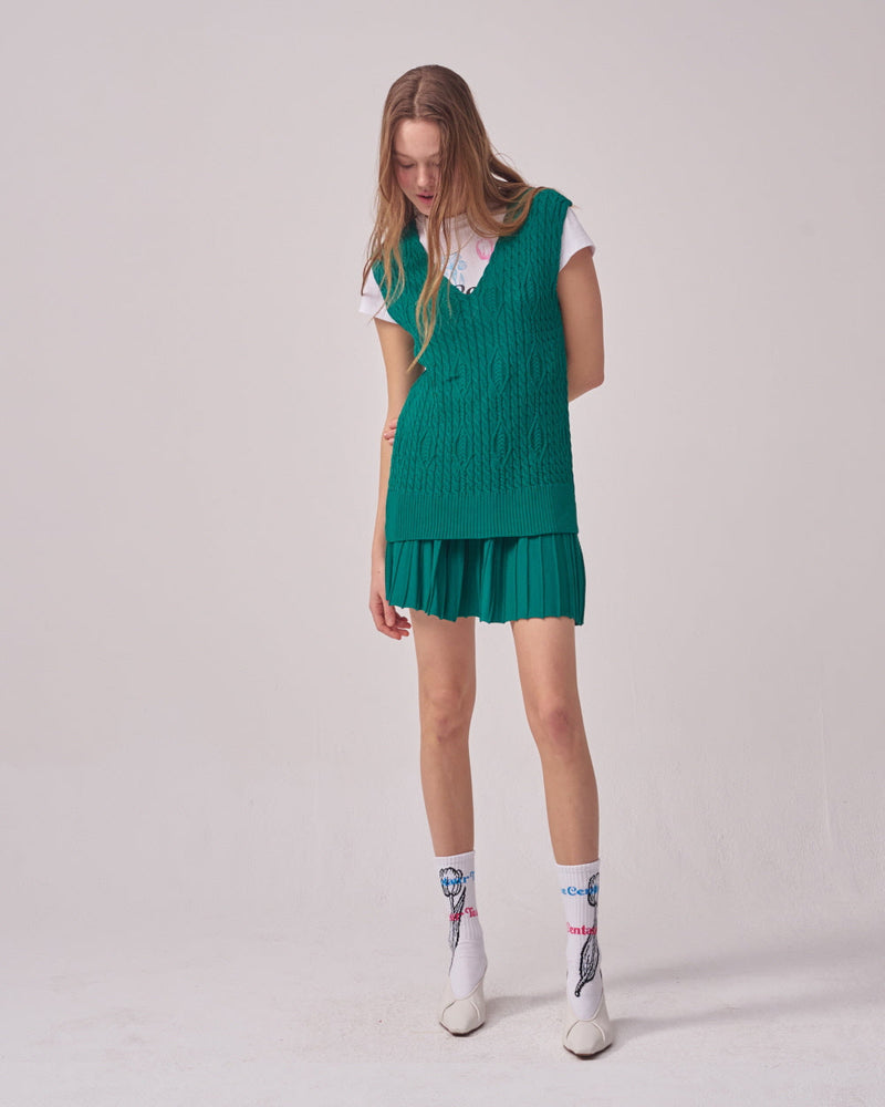 22SSリッチケーブルニットベスト/[TC22SSKN01GN] 22SS RICH CABLE KNIT VEST [GREEN]