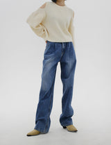 no.535 ピンタックミディアムデニムパンツ/no.535 Pintuck Medium Blue Denim Pants