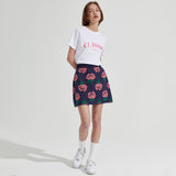 Rose pattern Mini Skirt [Navy] (6679674847350)