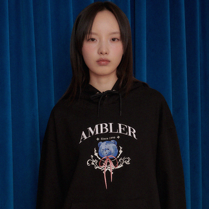 AMBLER 男女共用 Bear loves ribbon オーバーフィット フード Tシャツ AHP1107
