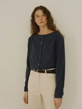 Boatneck plain blouse (6654553587830)