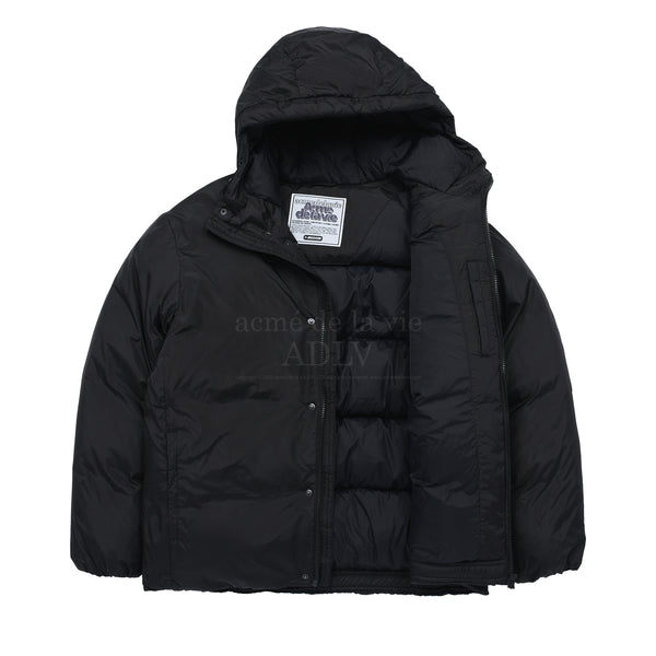 BASIC LOGO NON QUILTING HOODED DUCK DOWN PARKA (BLACK)