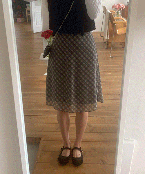 Rosé checkered silk banding skirt