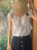 Funishing Cropped Shirring Off-Shoulder Short-Sleeved Summer Blouse (2 colors)