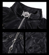 black crocodile pattern velvet stitching leather jacket