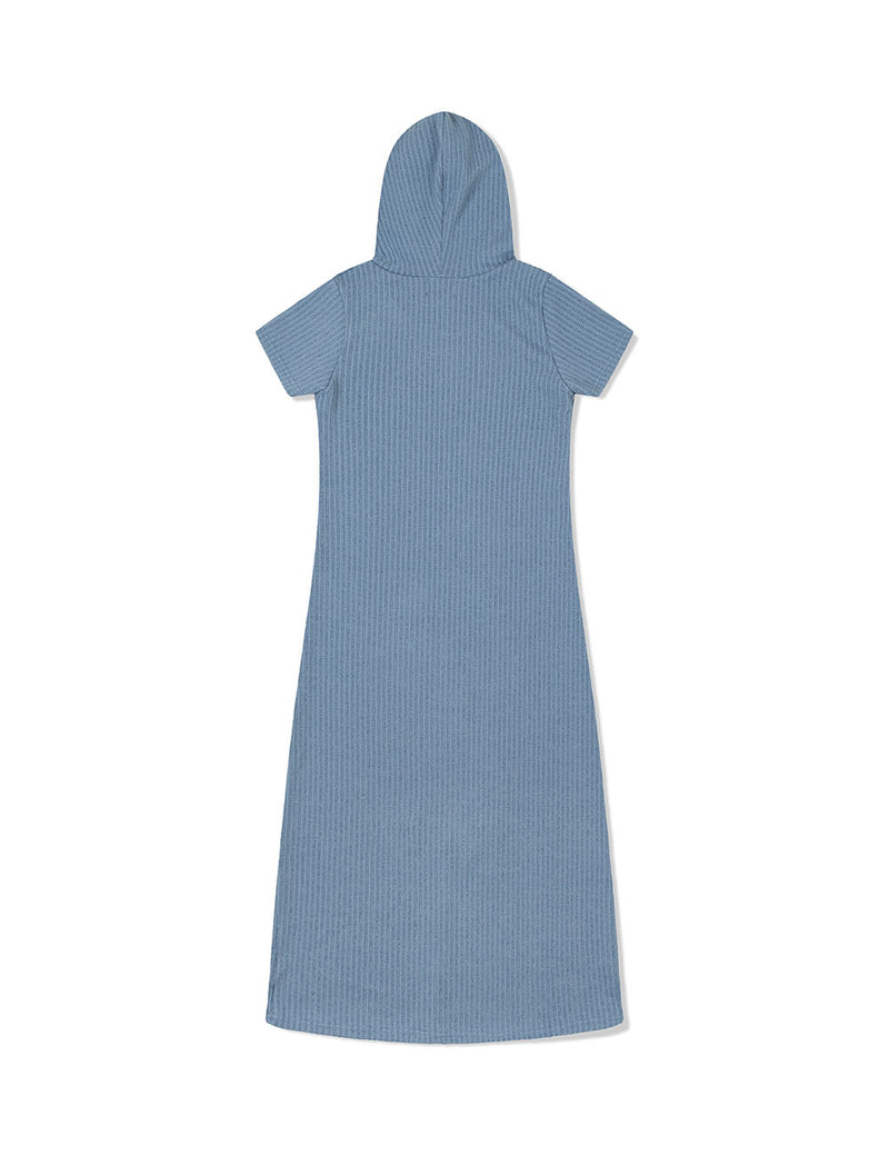 KNIT HOODED LONG DRESS(BLUE)
