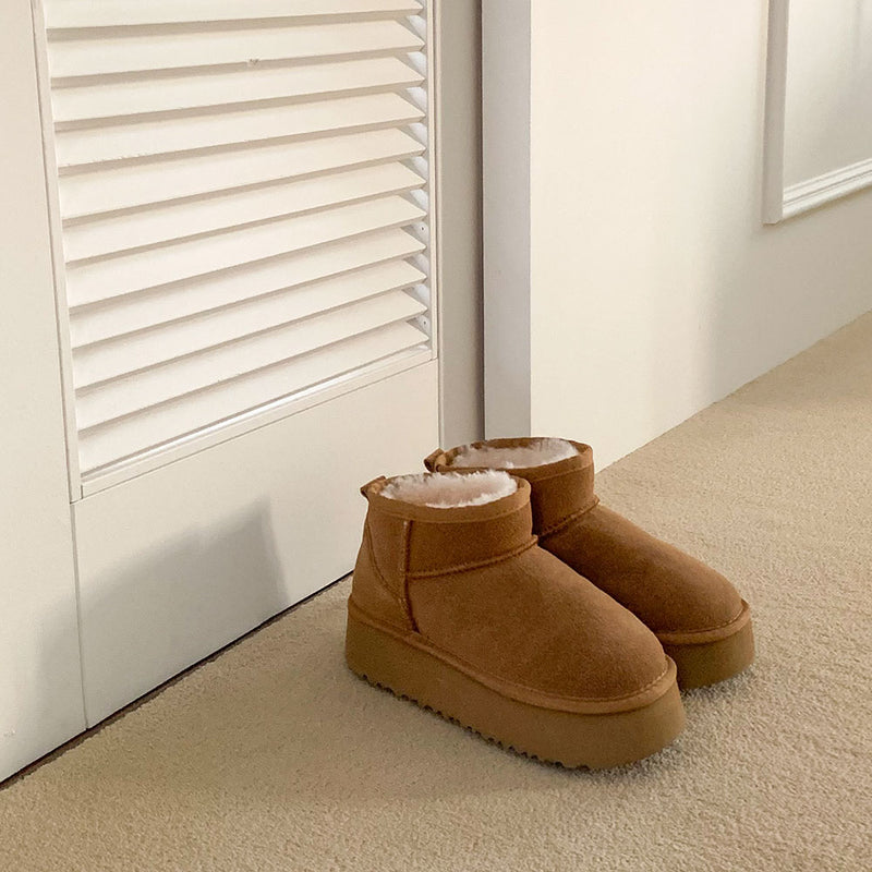 ニューヨークホールヒールミニアグブーツ / [+4cm/Natural Leather] New York Hot Item Whole Heel Mini Ugg Boots