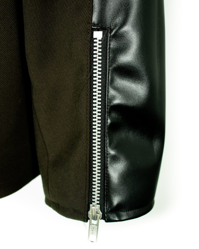 フェイクレザーコントラストミリタリーテーラードジャケット/Faux Leather Contrast Military Tailored Jacket