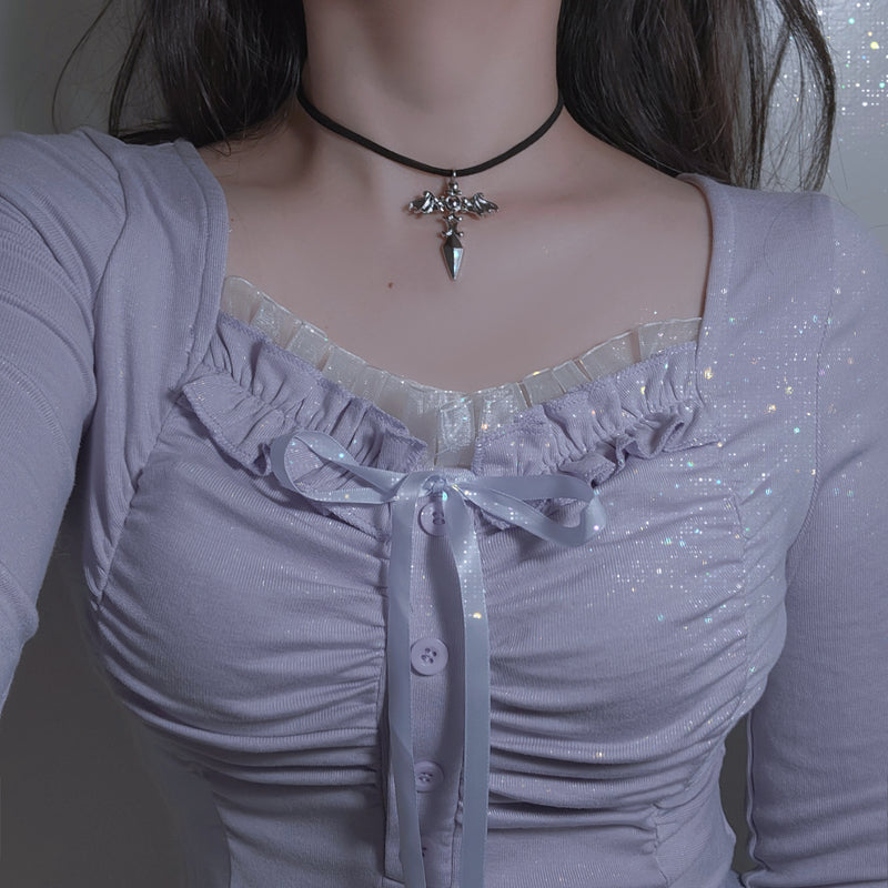 Angelic Sword Cross Choker Necklace - Silver Color (KISS OF LIFE ベル着用]