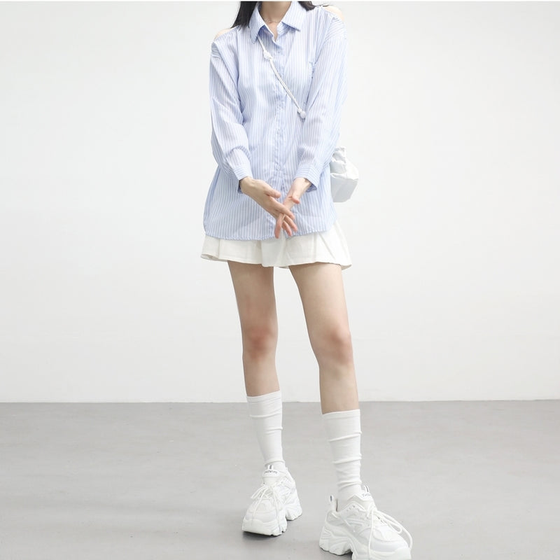 へリンストライプスリットシャツ/Heln Striped Slit Shirt