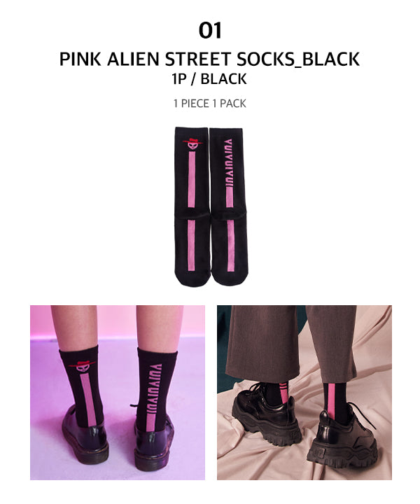 PINK ALIEN STREET SOCKS_BLACK (6574071971958)
