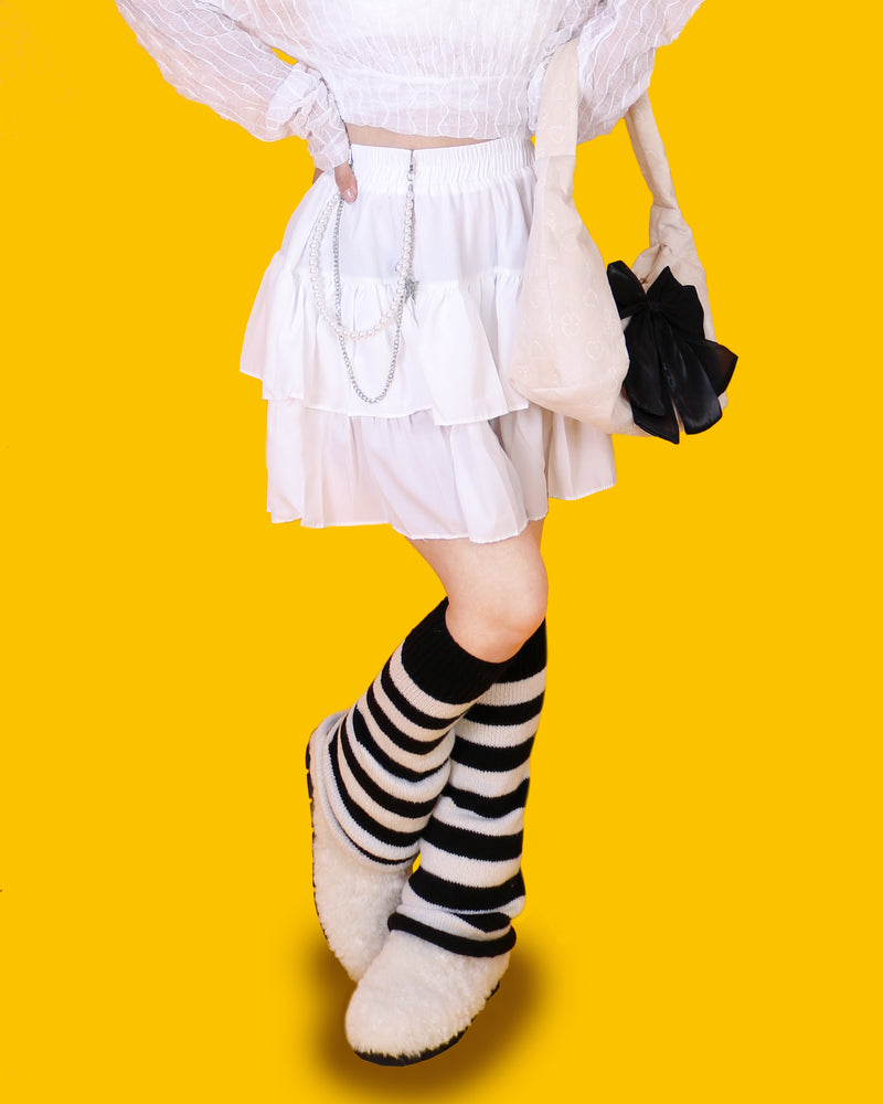 ストライプニットレッグウォーマー / striped knit leg warmer (2color)