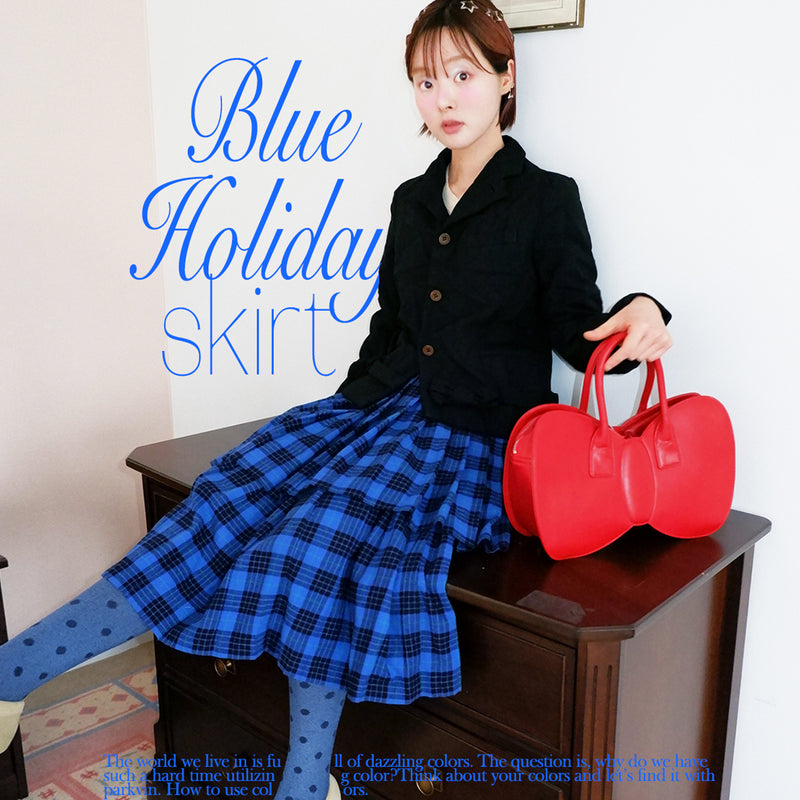 Blue check skirt