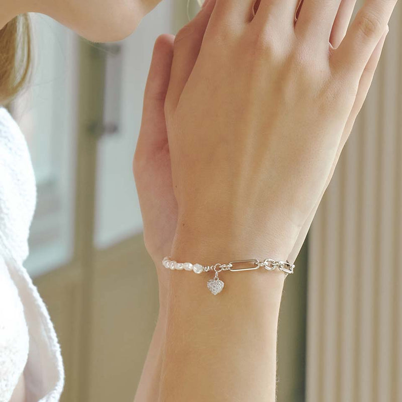 シャンテハートキュービックパールブレスレット/chanter heart cubic pearl bracelet