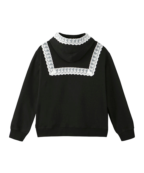 セイラーレースフードTシャツ/ sailor lace hood t-shirt - BLACK (4435429818486)