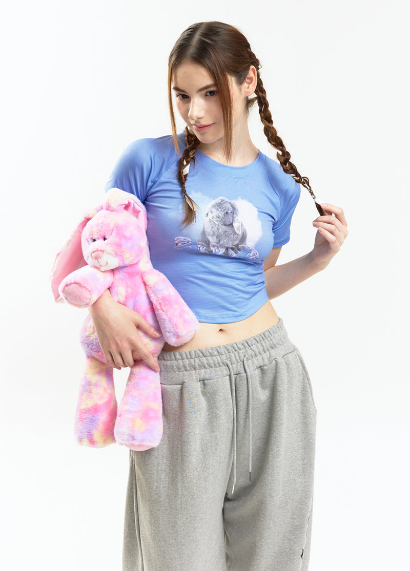 ハートバニーラグランクロップTシャツ / Heart bunny Raglan Crop-T (blue)