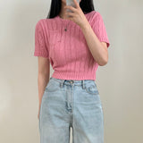 [4color] Cotton pocket twisted short-sleeved knitwear