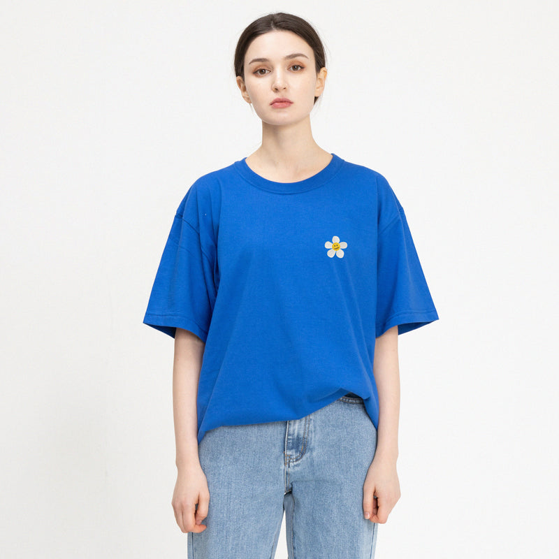 [UNISEX]Flower Dot Embroidery White Clip Short Sleeve Tee_6color(Copy) (6567258849398)