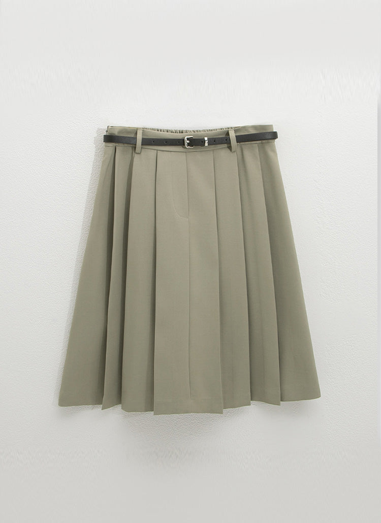 クラシックプリーツベルトセットバンディングスカート / (SK-4815) Classic Pleats Belt Set Banding Skirt S