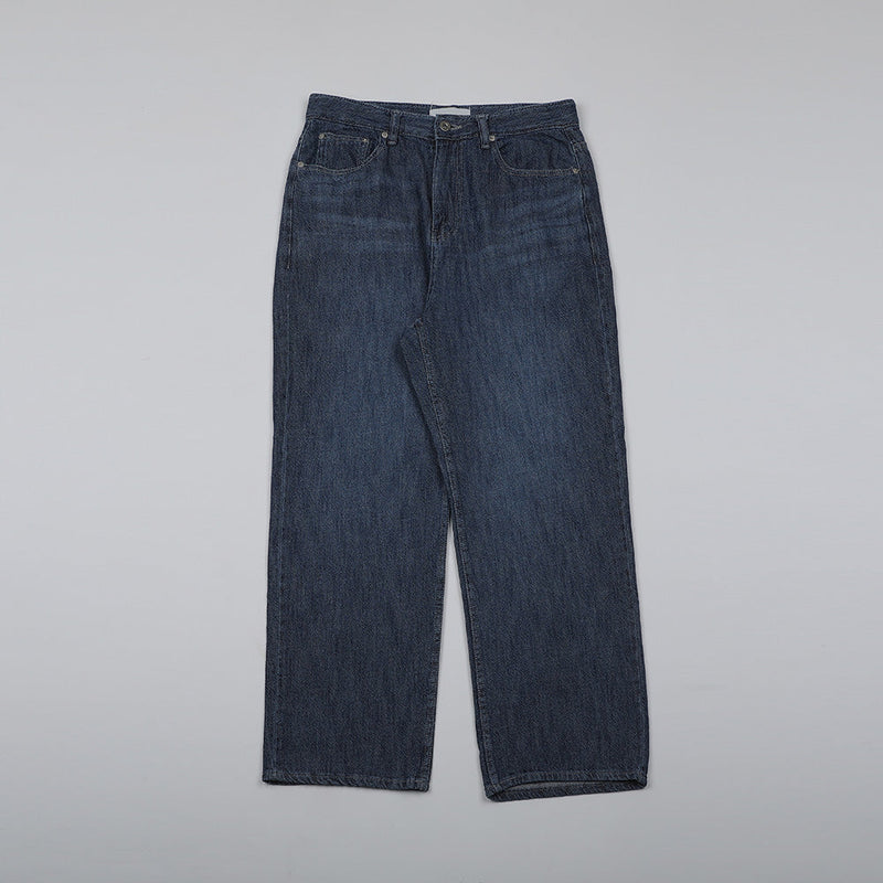 ロングワイドリネンシャツ/ASCLO Long Wide Linen Denim Pants (Dark Blue)