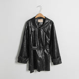 (CT-1372) Wrinkle Leather Single Trench Coat S (6596954914934)