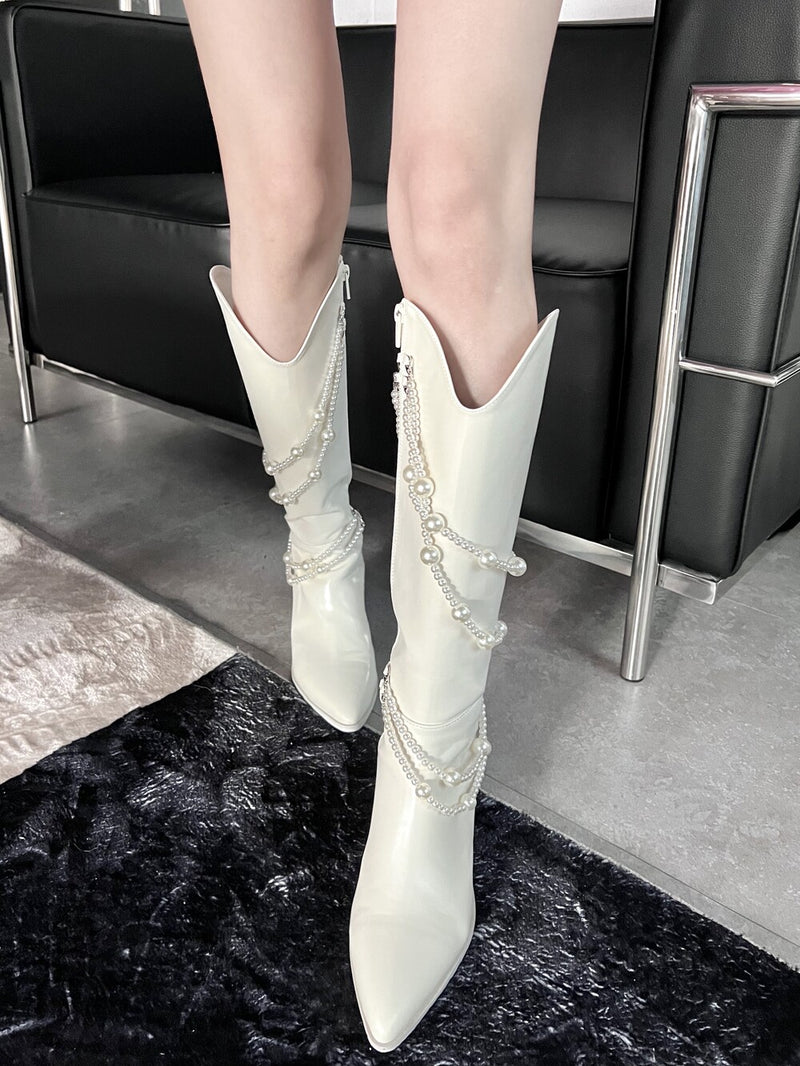 パールロングブーツ/639. Seow pearl long boots (bk, iv)