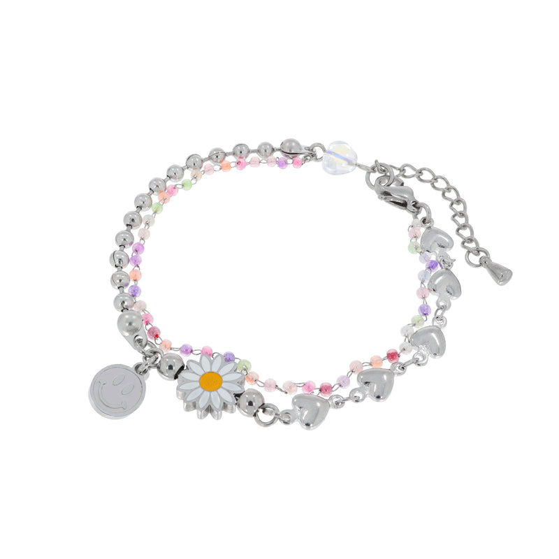 ピンクビーズデイジースマイルブレスレット/Pink Beads Daisy Smile Bracelet