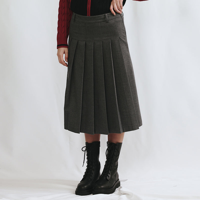 Pleats Midi Skirt [STONE GREY]