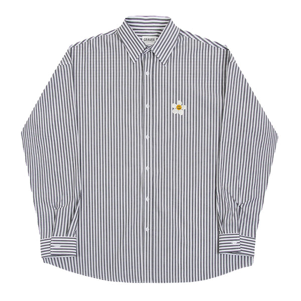 フラワードット刺繍ストライプシャツ / Flower dot embroidered stripe shirt