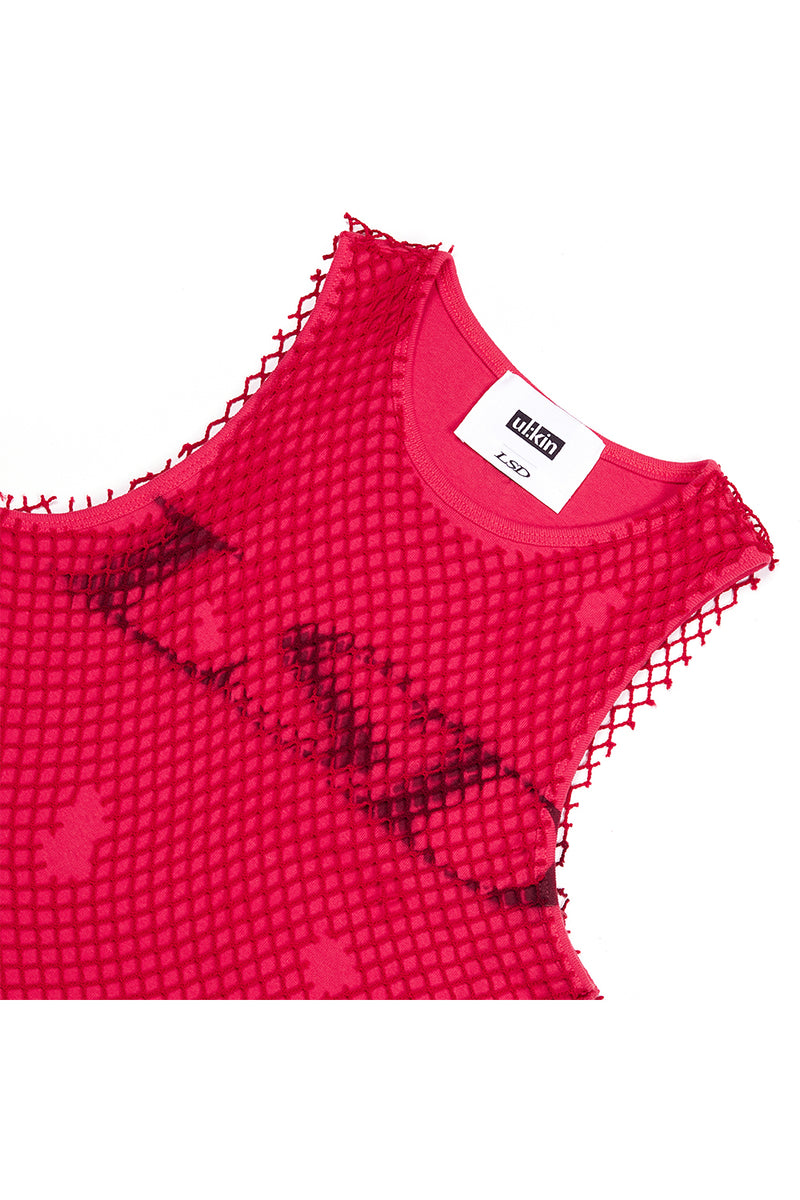 [23SS LSD COLLECTION] メッシュレイヤードノースリーブトップ / [23SS LSD COLLECTION] Mesh Layered sleeveless Top_Red