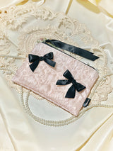 グロッシーオーガンザリボンジップポーチ (M) / Glossy Organza Ribbon Zip-pouch (M/3color)