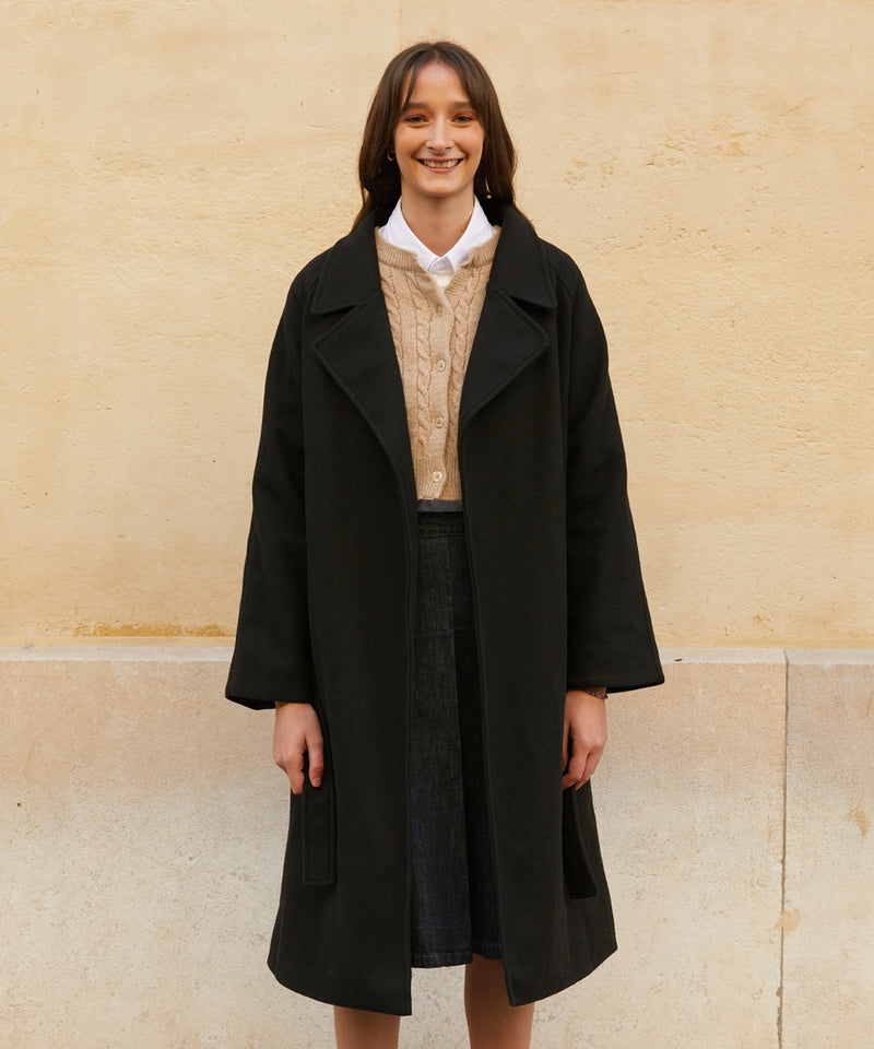 ウールブレンドローブコート/RCH wool blended robe coat black