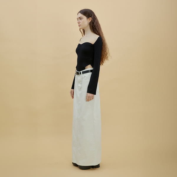 Low-Rise Back Slit Maxi Skirt (WHITE)