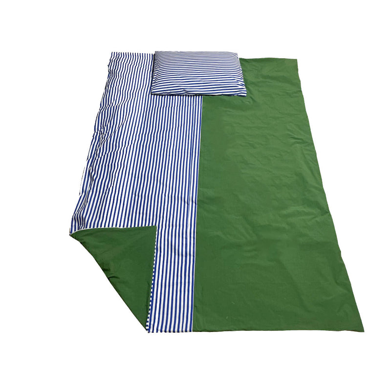 ハーフストライプベッディングカバーセット/half stripe bedding cover set - blue green