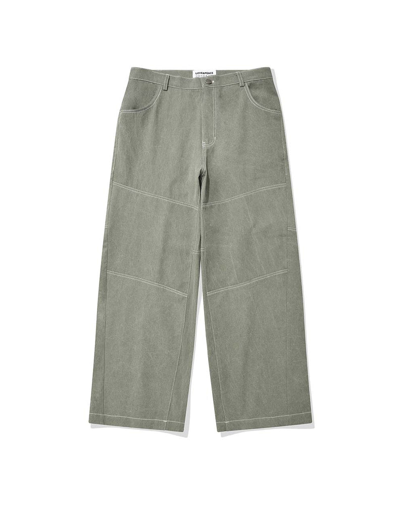 Panelled Wide Trousers/Khaki (6540659687542)