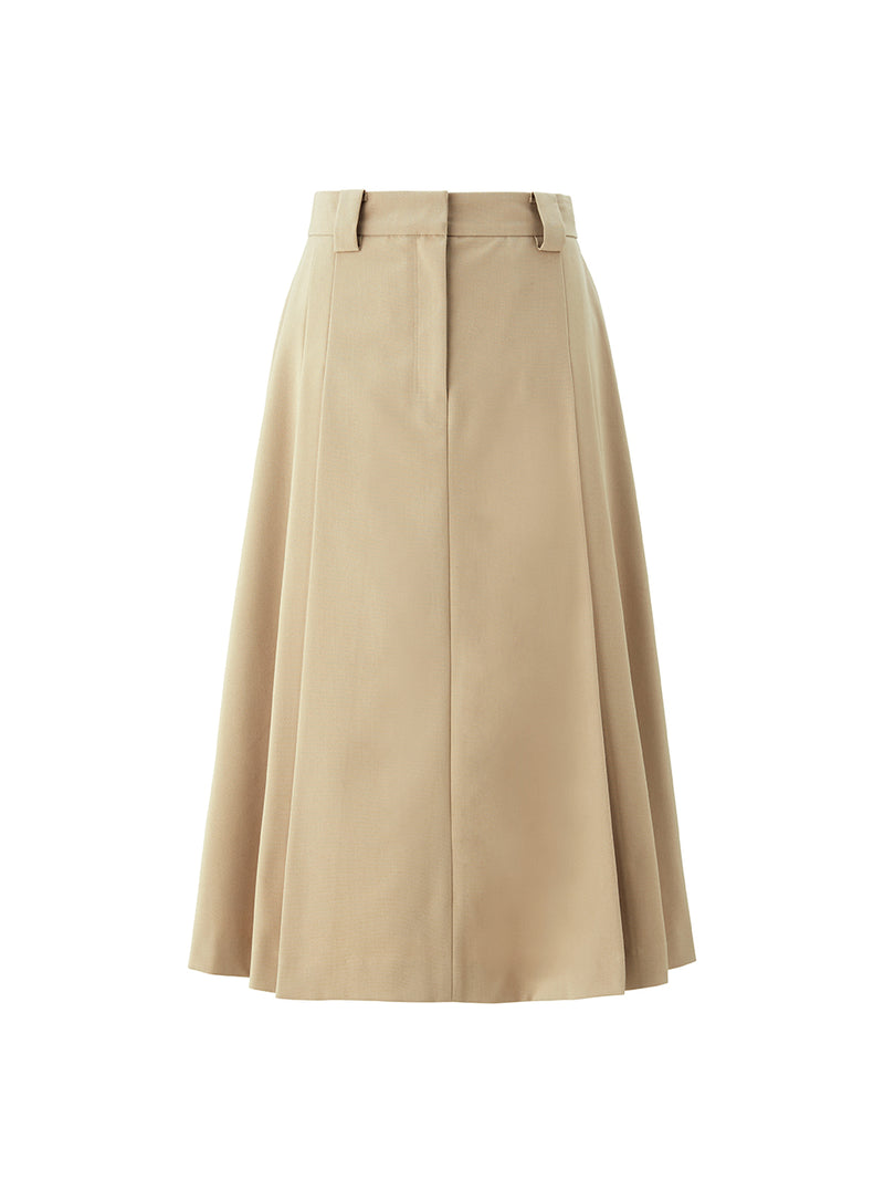 サイドプリーツミディスカート/Side pleated midi skirt - Camel beige