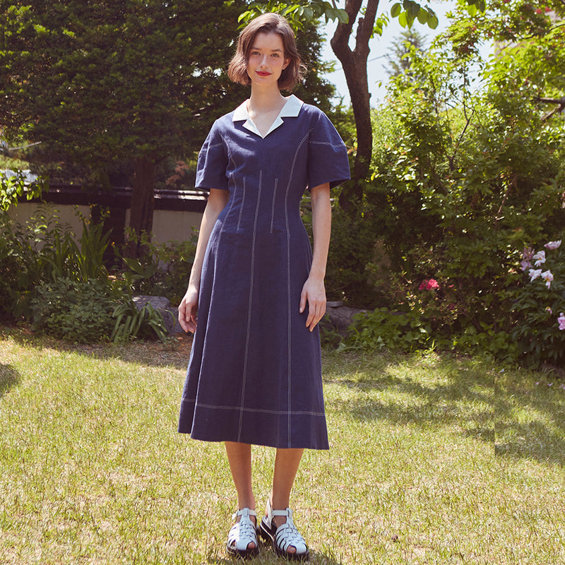 ステッチシェイプカラードレス / Stitch Shaped Collar Dress