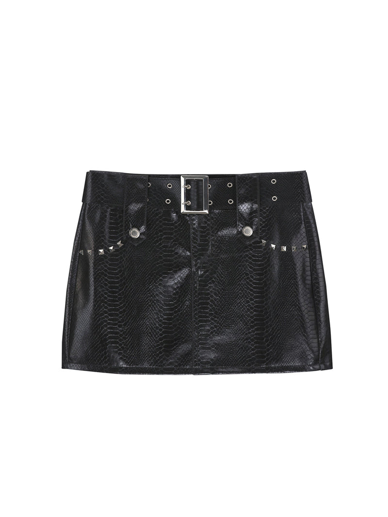 スネークパターンベルトスカート/0 6 snake pattern belt skirt - BLACK