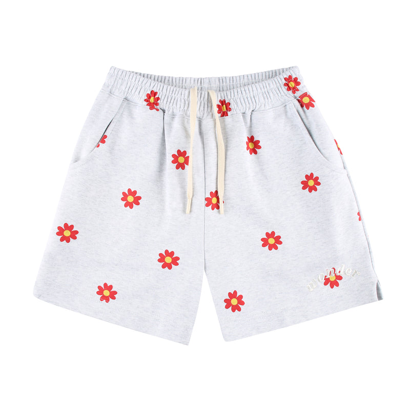 Red flower pattern Shorts [Light grey] (6535251722358)