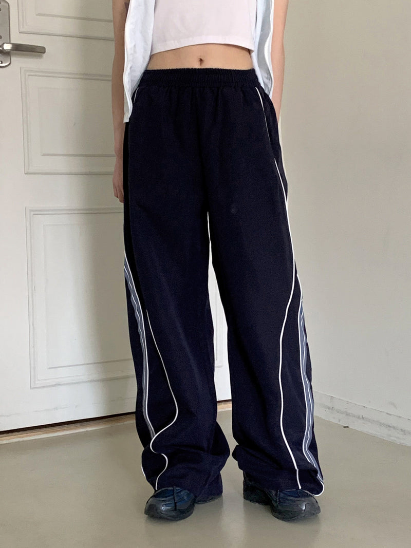 ナイロン配色ロングワイドスパントレーニングパンツ/marinet nylon coloring long wide spandex training pants