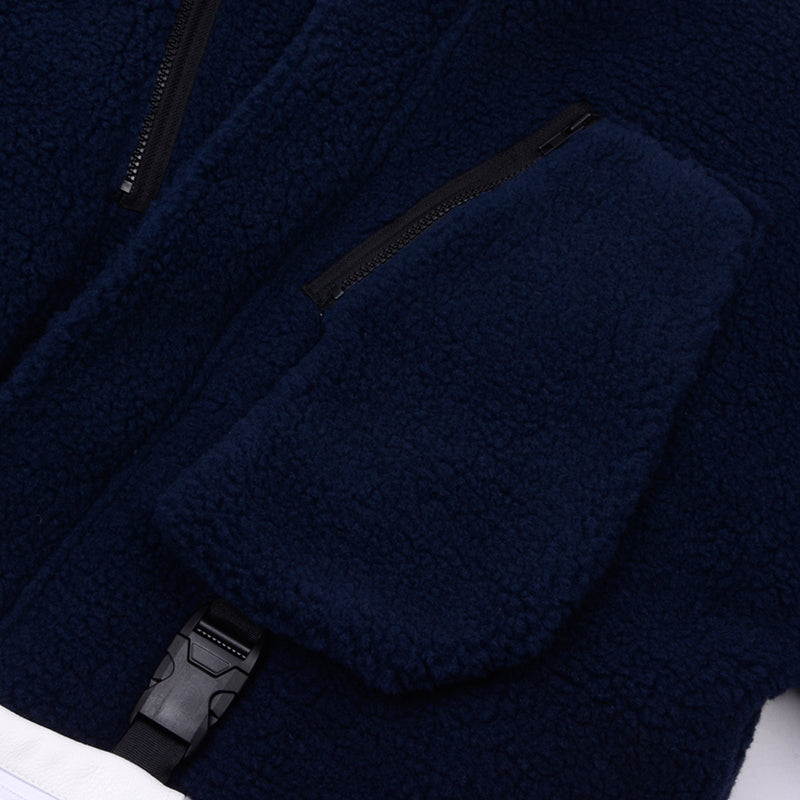 [UNISEX] HAND MUFF Navy Faux-Shearling Jacket (Navy) (6656100925558)