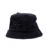 BBD Ripped Custom Smile Logo Denim Bucket Hat (Black) (6559469731958)