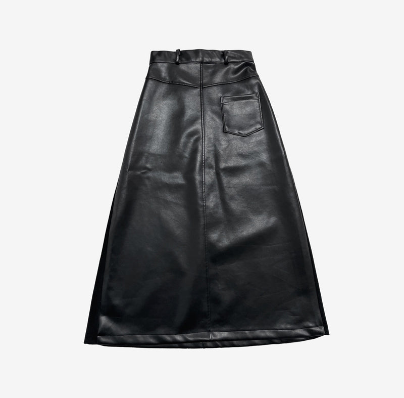 [NONCODE] Wisdom Leather Long Skirt (6622550851702)