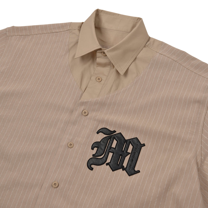 ロゴアップリケリネンベースボールシャツ/[UNISEX] Logo Applique Linen-Blend Baseball Shirt (Camel)