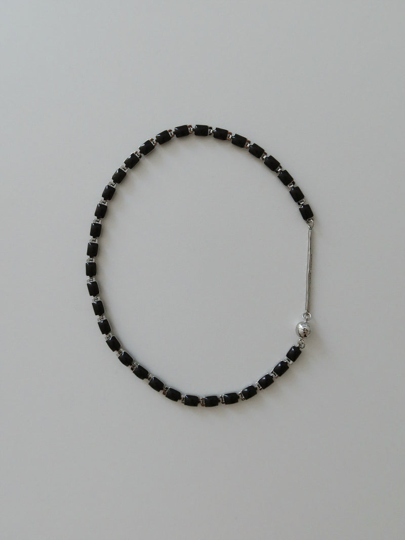 スクエアチェーンネックレス / Black square chain necklace - silver