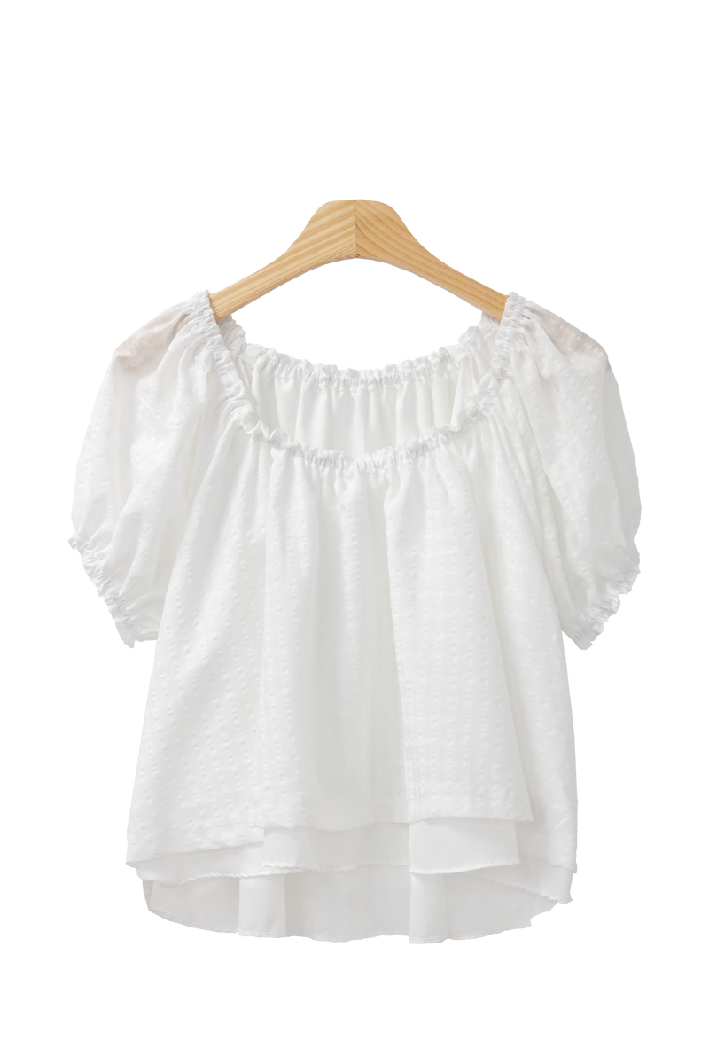 [MADE]リリーサマーツーウェイオフショルダーパフクロップド半袖ブラウス(2color) / [MADE] Lily Summer Two-Way Off-Shoulder Puff Cropped Short-Sleeved Blouse (2 colors)