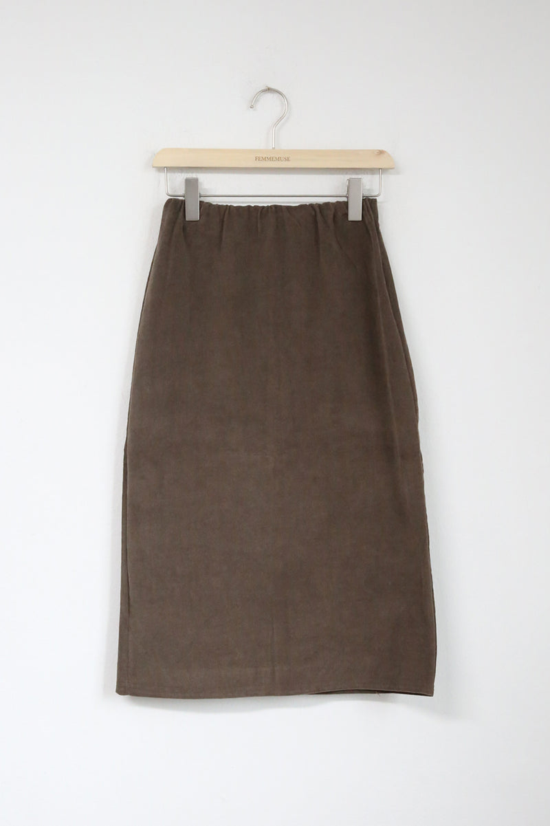 CORDUROY NAPPING BANDING LONG SKIRT(IVORY, SKYBLUE, BROWN, BLACK 4COLORS!) (6653211770998)