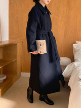 (Quilted lining) photo wool belt long coat