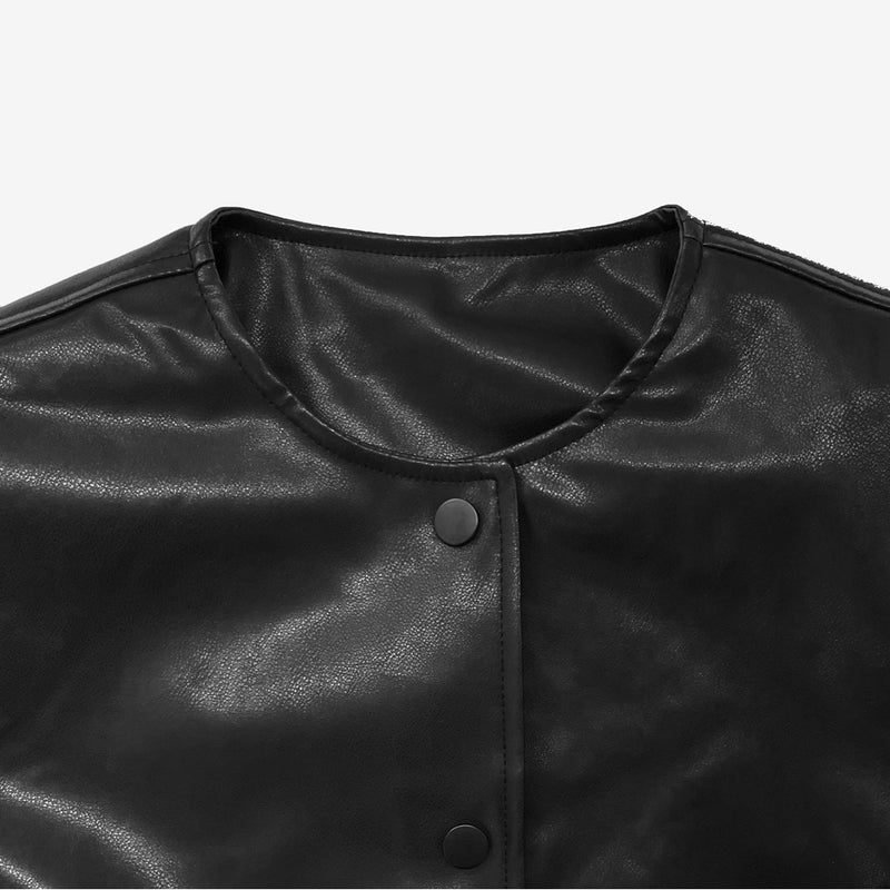 ヒューズノンカラーレザージャケット/Hughes non-collar leather jacket