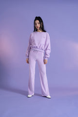 ラインストーン刺繍クロップ丈トレーナー紫 -Embroidery Rhinestone Cropped Sweatshirt PURPLE (4397431423094)